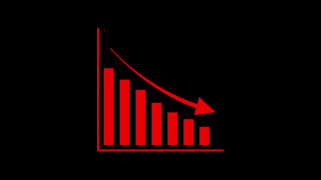 Red bar chart with downward arrow representing financial loss and recession