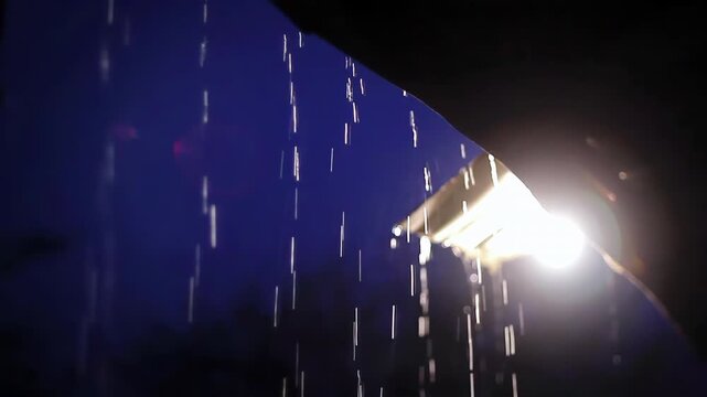 Rain Water Dripping From Roof During Heavy Storm at Night - 4K
