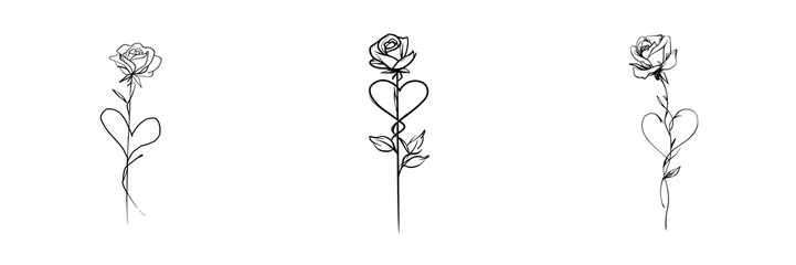 Set of Watercolor-style rose drawing with the word &ldquo;love&rdquo; softly painted, clean white background, artistic yet realistic presentation on transparent png background. Ai generated