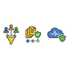User Funnel, Secure Document Workflow and Cloud Data Protection Icons
