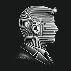 Abstract Portrait of a Man with Maze-Like Lines.
