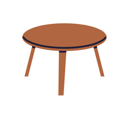 Wooden coffee table with round tabletop and slim legs, minimalist scandinavian furniture for home interior, simple modern design flat vector illustration isolated on white background.