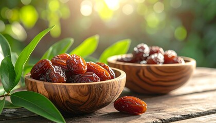 Dates in Wooden Bowls - A Healthy and Delicious Treat.