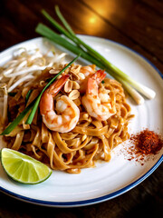Delicious Pad Thai with Shrimp, Lime, and Peanuts