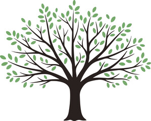 Obraz premium A minimalist illustration of a tree with sparse green leaves on a white background