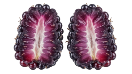 Two Halves of a Purple Blackberry Revealing Inner Structure and Seeds fruit dark