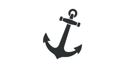 A simple black silhouette of a classic ship anchor against a completely white background © Pvect02