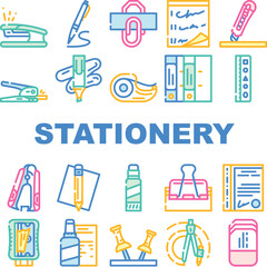 Stationery Equipment Collection Icons Set Vector