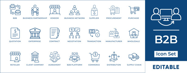 Fototapeta premium B2B Procurement & Smart Supply Chain Icon Set - Logistics, Vendor Management, Wholesale & Commerce Vectors