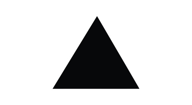 A simple graphic illustration depicting a solid black equilateral triangle on a white background
