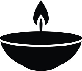 Simple Clay Diya Lamp silhouette vector art illustration, black and white design