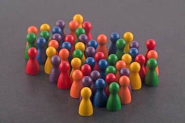 Colorful pawn crowd or team representing diversity and equality