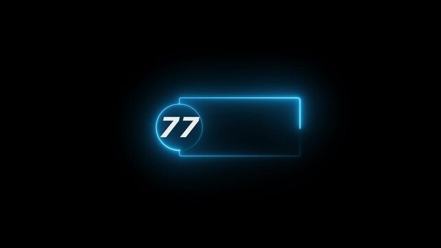 Blue Neon Number 77 Inside Circle With Rectangular Frame On Black Background sixty five numeral