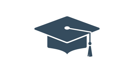 A simple dark blue graduation cap icon representing academic achievement and successful completion