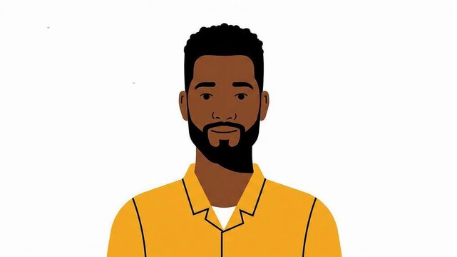 Minimal 2D flat vector animation of a character with neutral expression tilting their head and giving a slow, confident nod. Clean design, subtle motion, pure white background, suitable for looping.