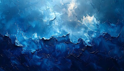Obraz premium Abstract Blue Ocean Painting with Dynamic Brushstrokes and Texture.
