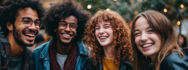 Fototapeta premium A Group of Diverse Friends Laughing Together in a Natural and Candid Moment Outdoors