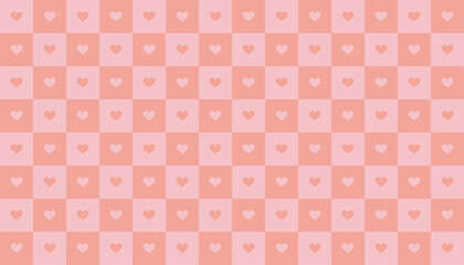 Valentine's Day banner with copy space, pink heart checkerboard, Y2K retro promotional background. Seamless pattern.