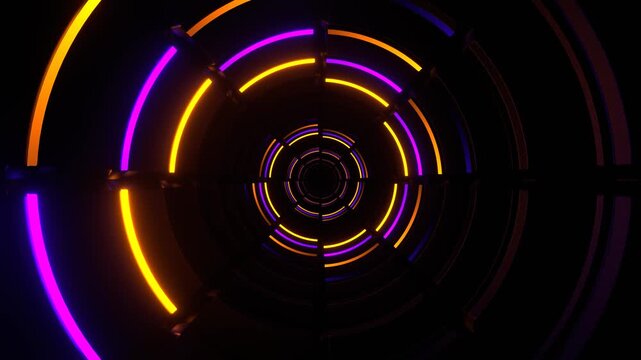 Purple and Orange Neon Light Rings Tunnel Background VJ Loop in 4K