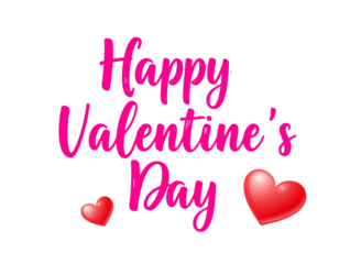 Happy Valentine’s Day Playful Lettering with Scattered Love Hearts, isolated on a transparent background.