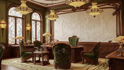 Luxurious Living Room Interior with Elegant Furniture.