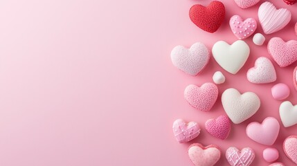 Valentines Day Banner Background With Pink and White Heart Shapes Arranged on Soft Pastel Surface Creating Romantic Copy Space