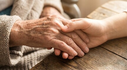 Candid Hands of Old and Young Generations Holding in Warm Light