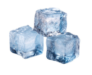 Obraz premium Three ice cubes stacked, close-up view. Clear, slightly bluish cubes, showing texture and translucence