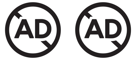 Minimalist line art icon set featuring no ad symbols for online content and privacy