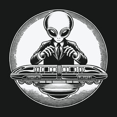 Alien Conspiracy: A Gray in a Suit Manipulating a High-Speed Train.