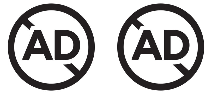 Minimalist line art icon set featuring no ad symbols for online content and privacy