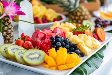 Tropical fruit platter offering healthy fresh abundance