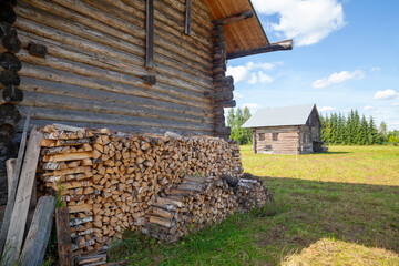 Firewood Stack by Wooden Village House