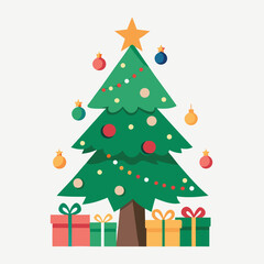 Fototapeta premium Simple Silhouette of a Decorated Christmas Tree with Star Topper - Vector Art