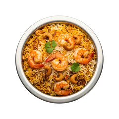 Shrimp biryani dish isolated on transparent background