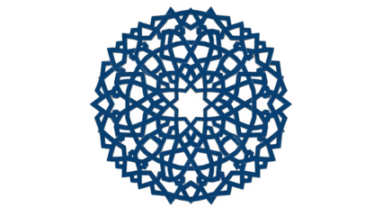 Blue islamic geometric pattern in circular mandala design isolated on transparent background