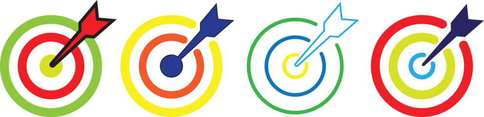 Business Goal Target Achievement Concept with Colorful Arrow and Bullseye Icons Representing Success Strategy, Focus, Growth, Marketing Objectives and Performance Results