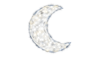 Sparkling crescent moon illustration with soft, textured appearance isolated on transparent background