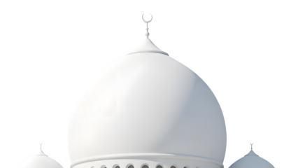 White mosque dome with crescent moon finial isolated on transparent background
