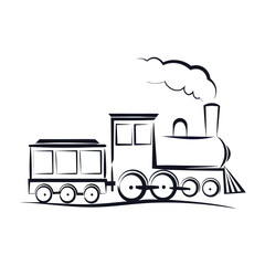 A charming silhouette of a classic toy train with a puff of steam, perfect for holiday greetings and childhood memories. © Bokul