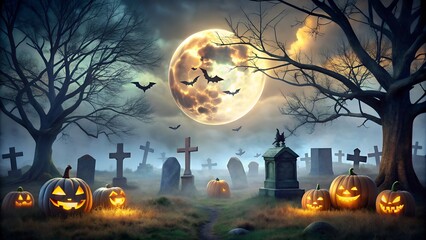 halloween night scene with pumpkin