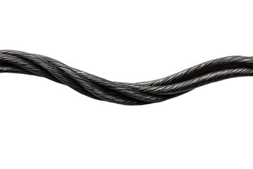 Dark, twisted cable.  A close-up of a black, tightly wound cable, flowing in a gentle curve against a black background.  Its texture is apparent