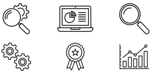 Data Analysis Icons: A collection of meticulously crafted icons represents the tools and processes essential for data analysis, business, and information technology.