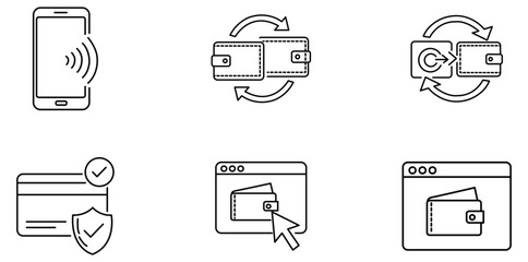 Digital Transaction Icons: A series of sleek icons depicting modern financial transactions, including mobile payments, wallet transfers, and secure online transactions.