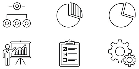 Business and Data Icons: A collection of meticulously crafted icons, each representing a crucial facet of business, data analysis, and strategic planning, presented in a clean, minimalist style.