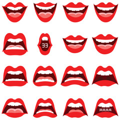 Red Lips Expressions: A collection of red lips, each one capturing a different expression from a smile to a shout, offering a versatile range of communication.