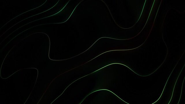 Abstract flowing neon green lines on black background