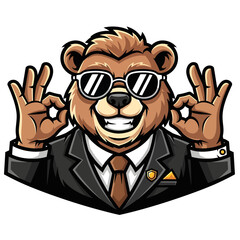 Obraz premium Cool Cartoon Bear Wearing Sunglasses Suit.