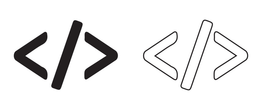 Coding brackets and programming tags icon in line and solid styles for web developers