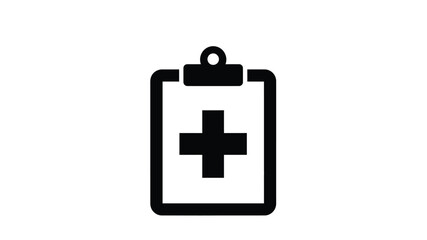 Obraz premium A simple black and white illustration of a medical clipboard with a plus sign